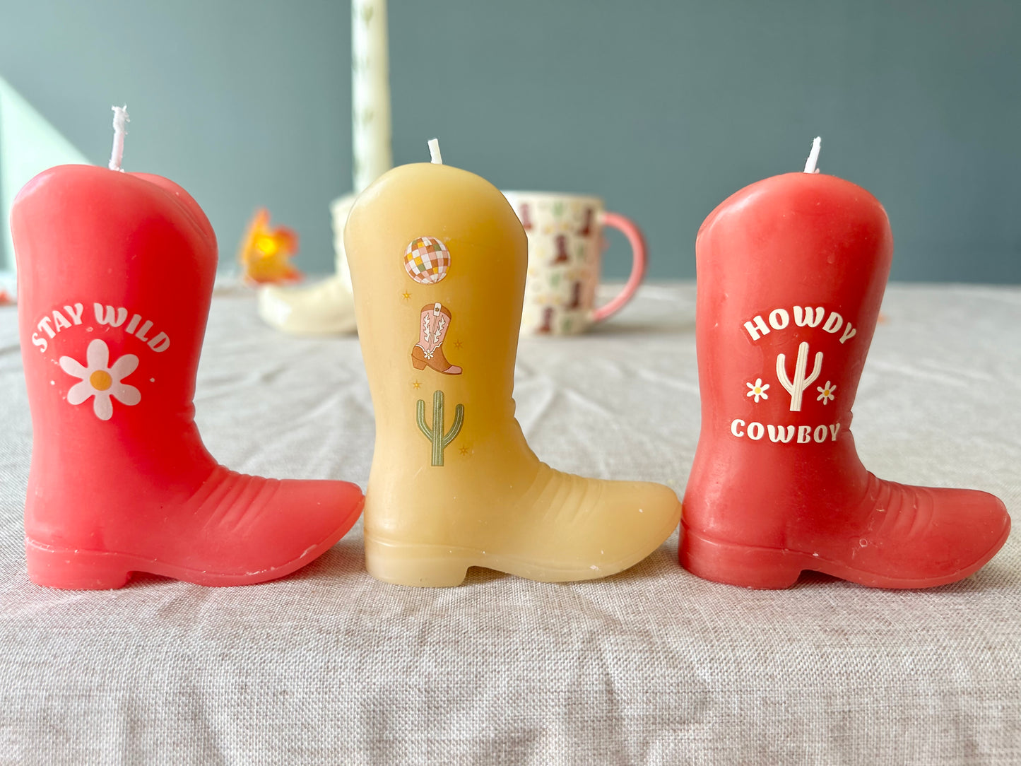 Sett med 3 cowboystøvel-lys