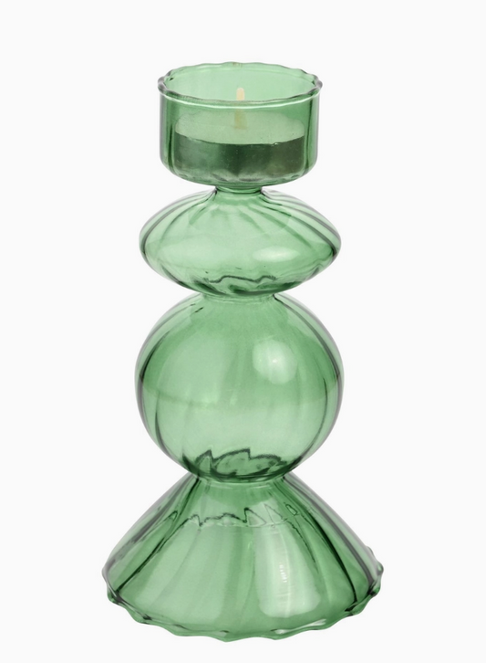 Grønn telysholder i glass